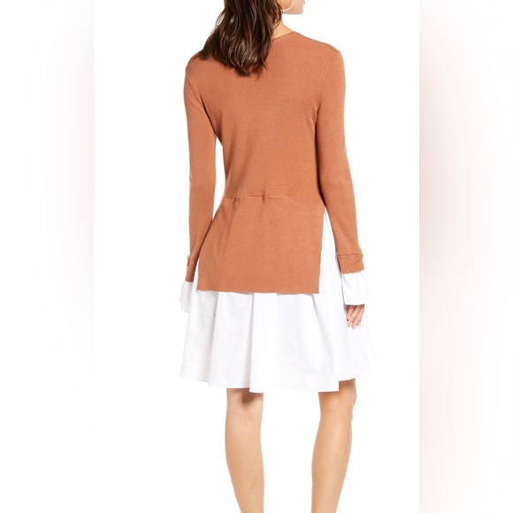 English Factory Combo Knit & Poplin Dress Light Brown XS. New without tags. - Picture 2 of 6